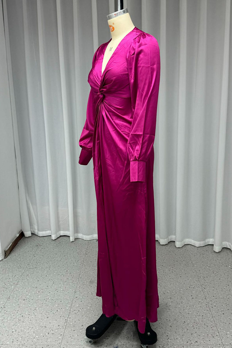 Sexy Prom Solid Color Slit Ruched V Neck Evening Dresses - View 3 | VelvetHem