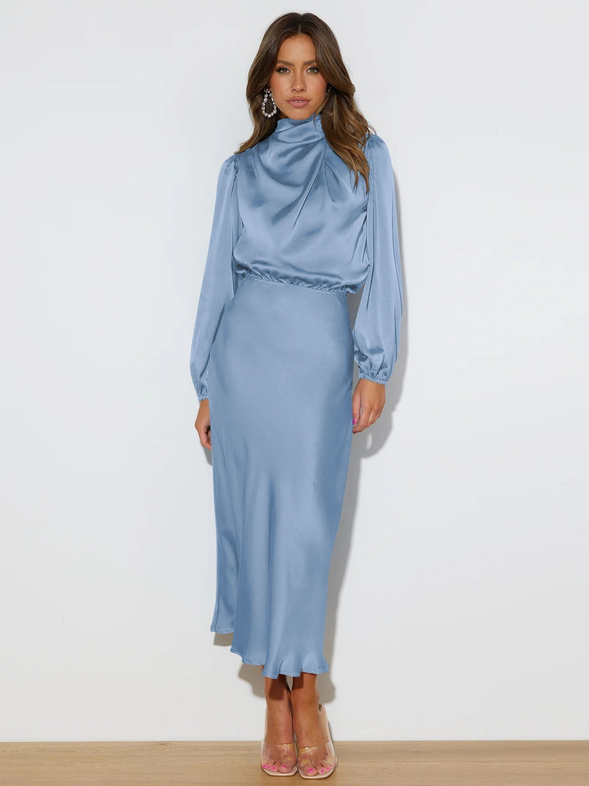 Autumn High Grade Satin Long Sleeve Loose Dress Elegant Women Dress Evening Dress Dress - View 5 | VelvetHem