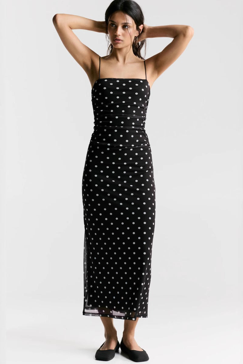 Polka Dot Cami Bodycon Maxi Dress - View 2 | VelvetHem