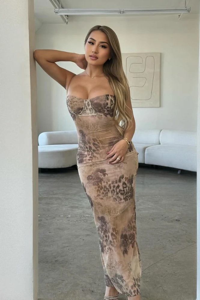 Spaghetti Strap Leopard Maxi Dress - View 4 | FashionDia