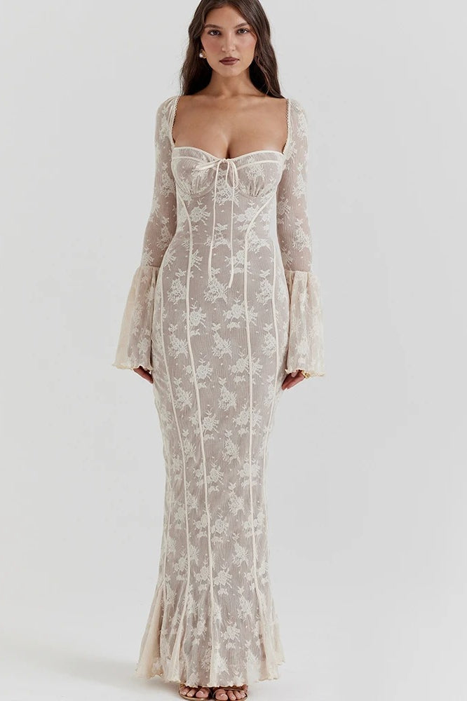 Square Collar Long Sleeve Maxi Dress