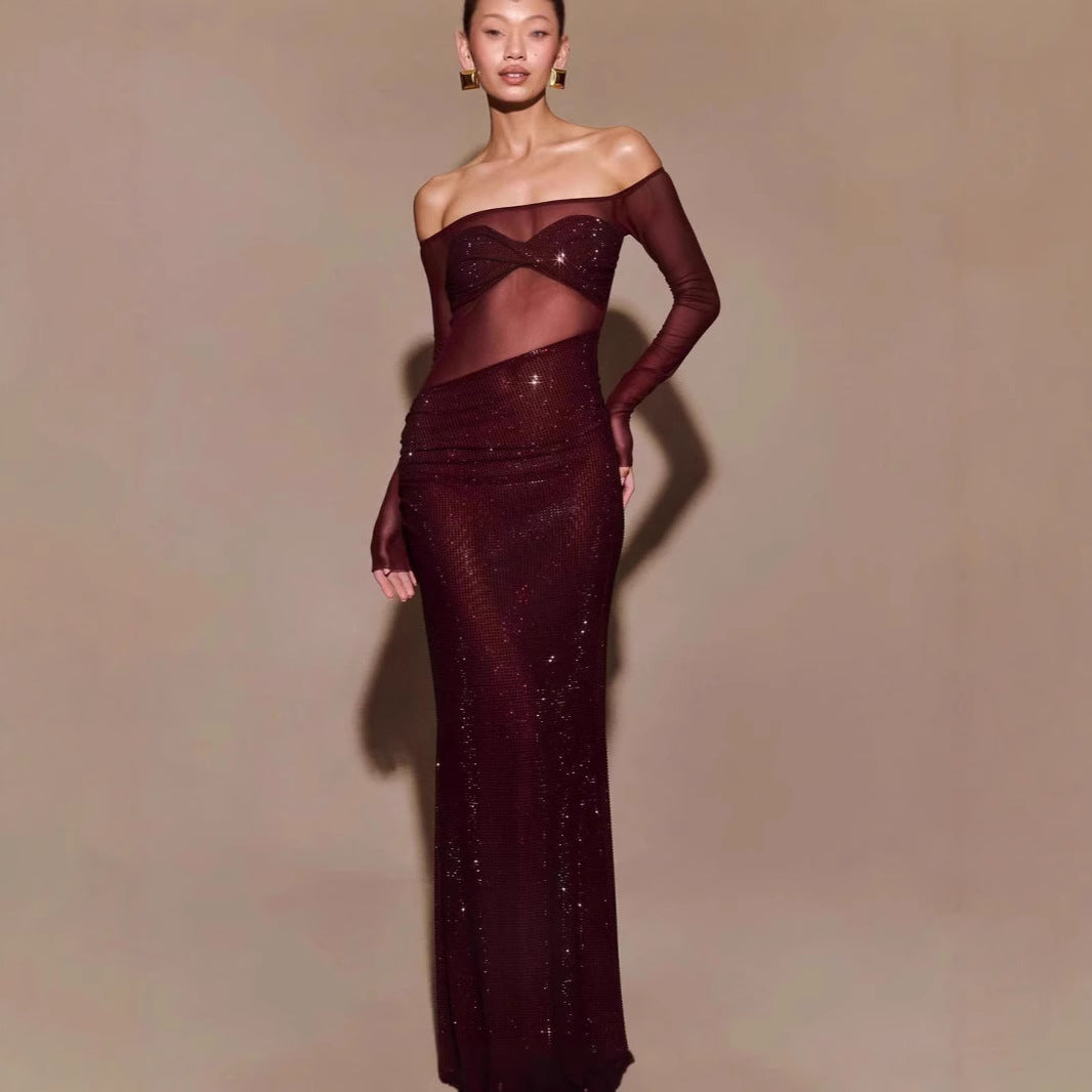 Chic One-Shoulder Rhinestone Fitted Prom Dress - VelvetHem