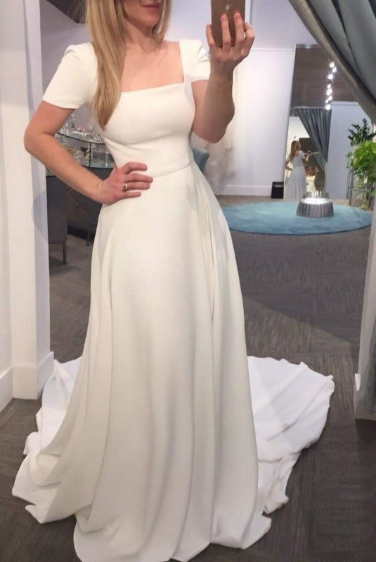 A Line Modest Wedding Dresses Elegant Bridal Dress J8298