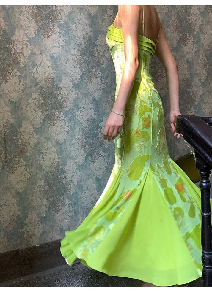 Unique Satin Print Floral Long Evening Gown Formal Mermaid Prom Dress Party Dress - View 2 | FashionDia