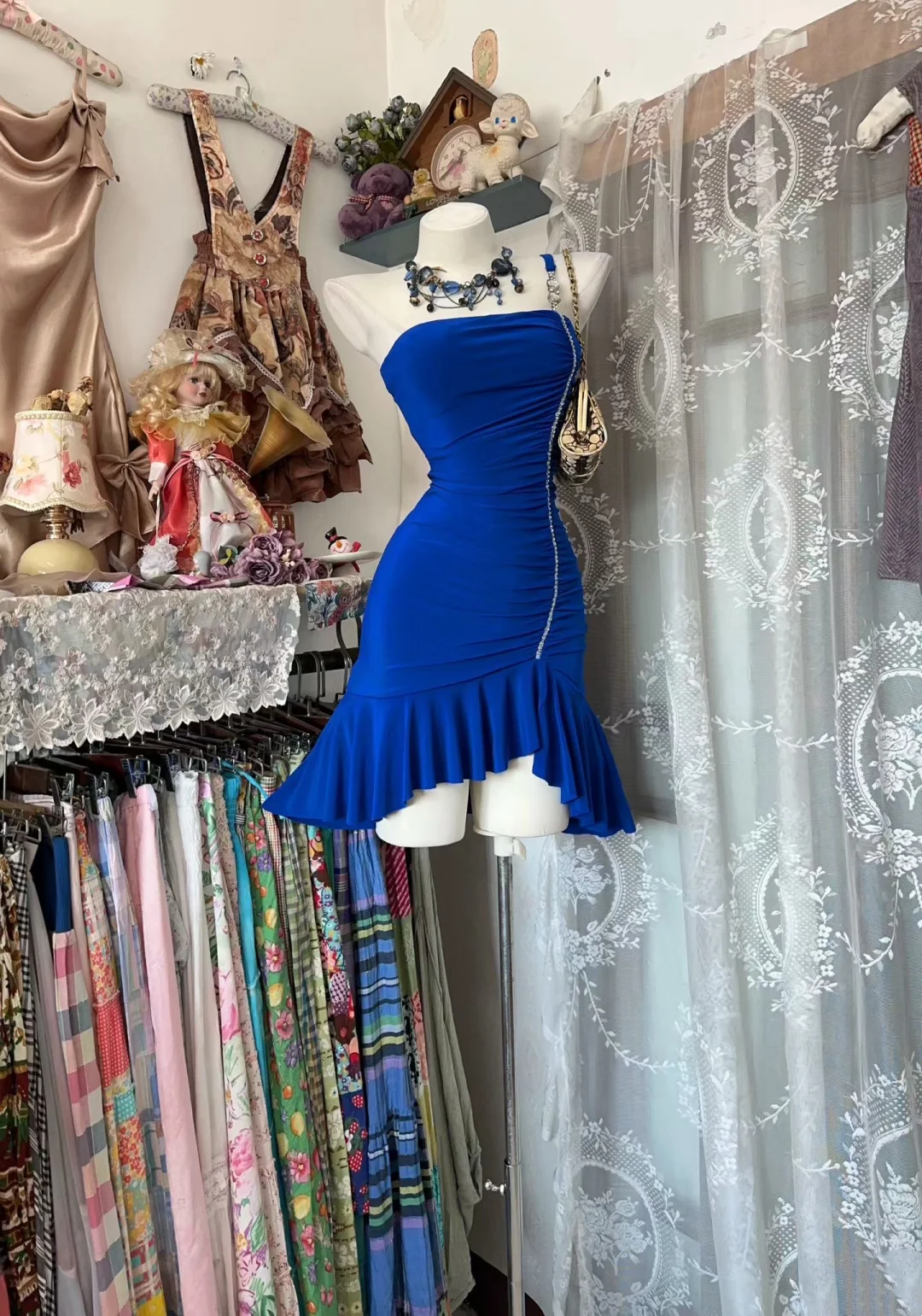 One-Shoulder Royal Blue Short Dress Ruffled Homecoming Dress