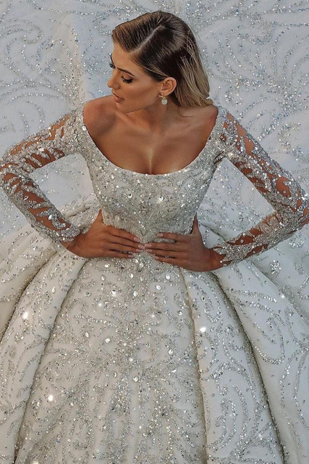 Bmbridal Long Sleeve Ball Gown Wedding Dress With Beads (ZD17404)