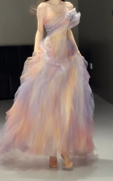 Gradient Pink Lilac Tulle Prom Party Dress Evening Dress Birthday Outfit - View 4 | FashionDia