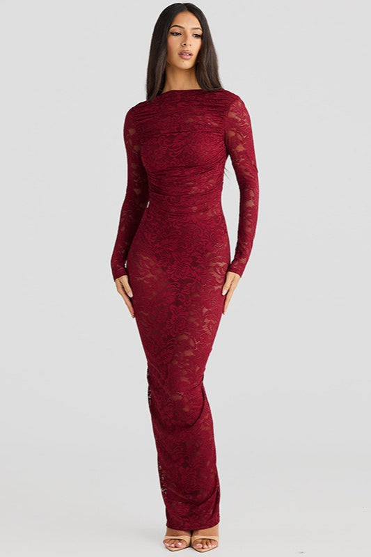 Lace Backless Long Sleeve Lace Dress - View 3 | VelvetHem