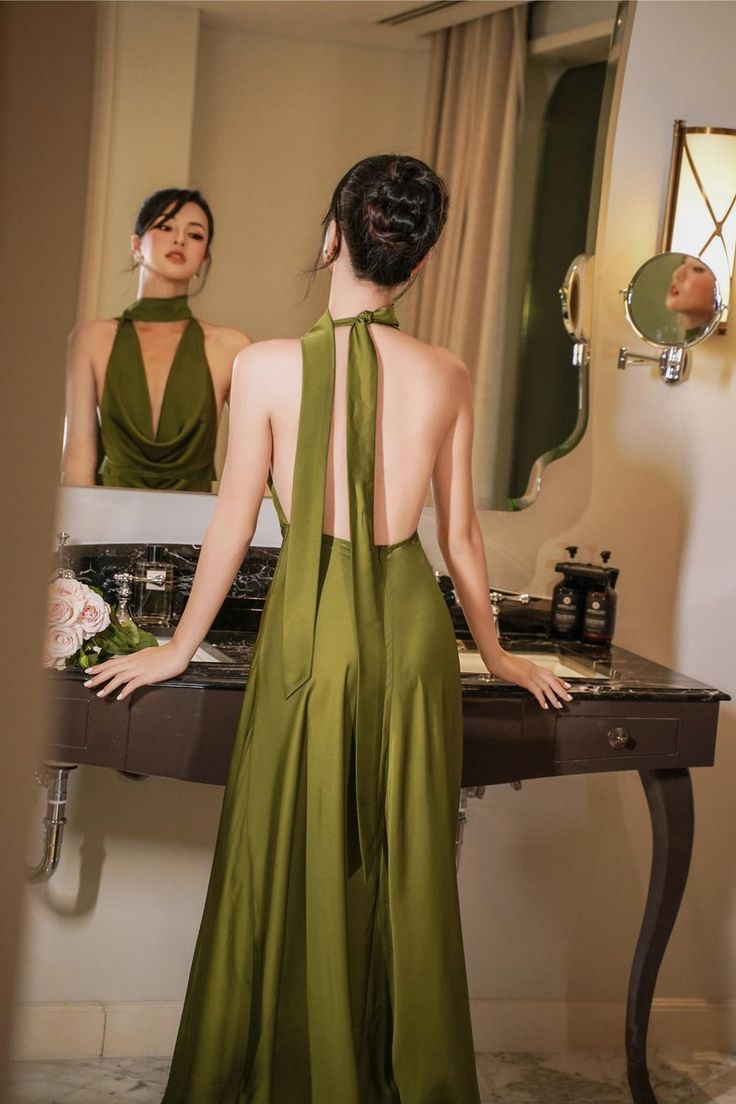 Sexy Open Back Long Prom Dress Green A-Line Cocktail Dress Party Evening Dress - View 3 | FashionDia