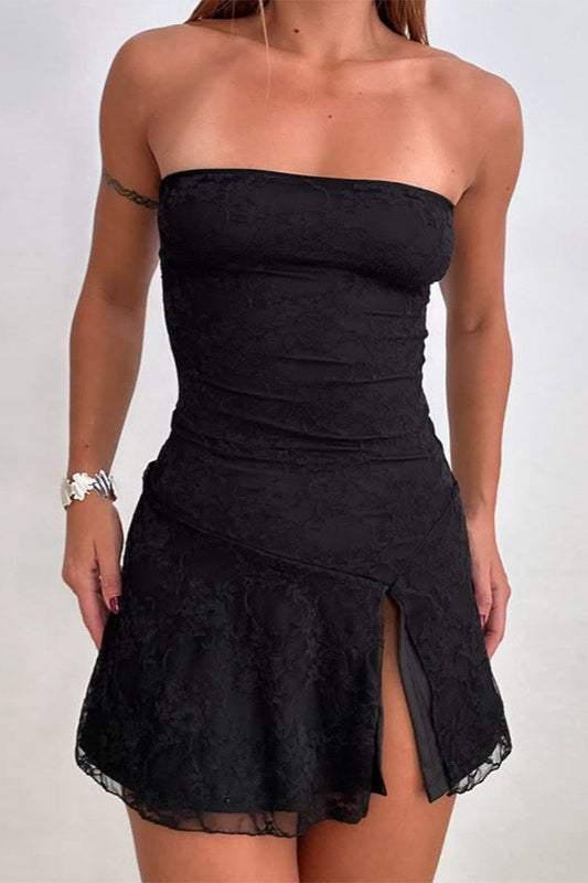 Lace Panel Strapless Mini Party Dress - View 12 | VelvetHem