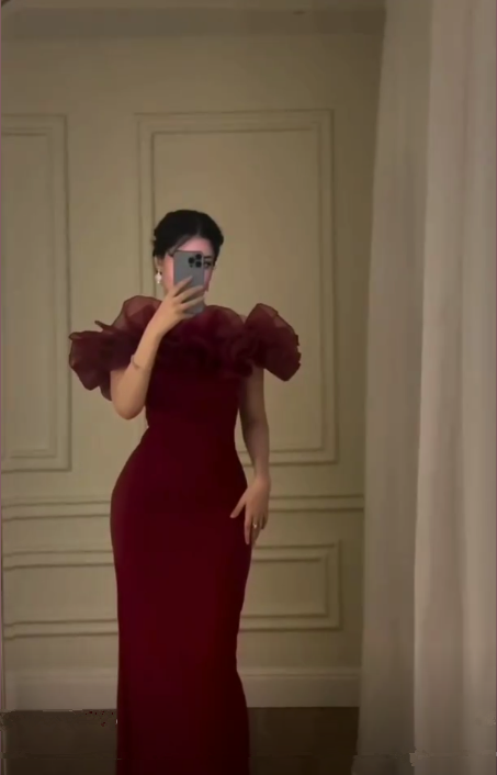 Burgundy Off-the-Shoulder Sheath Sexy Evening Dress Long Prom Party Dress - FashionDia