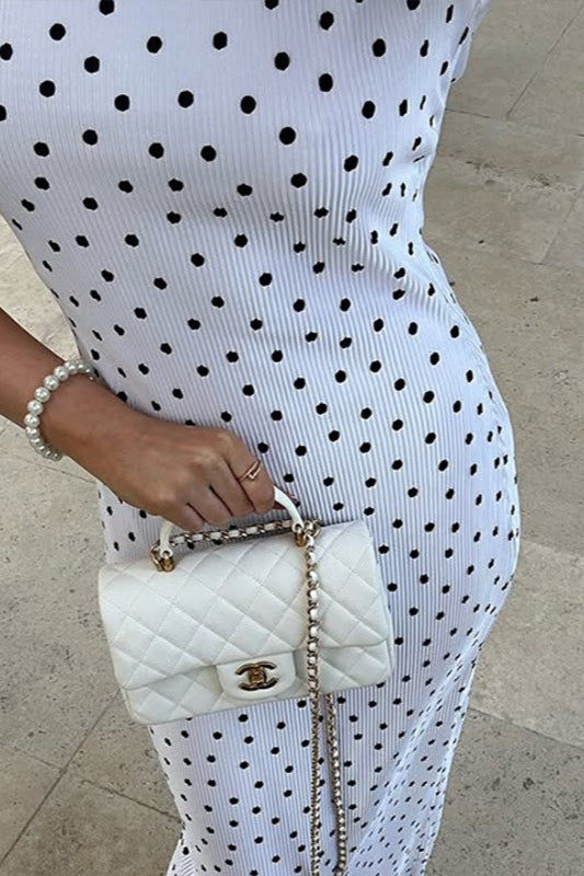 Elegant Polka Dot Round Neck Maxi Dress - View 3 | VelvetHem