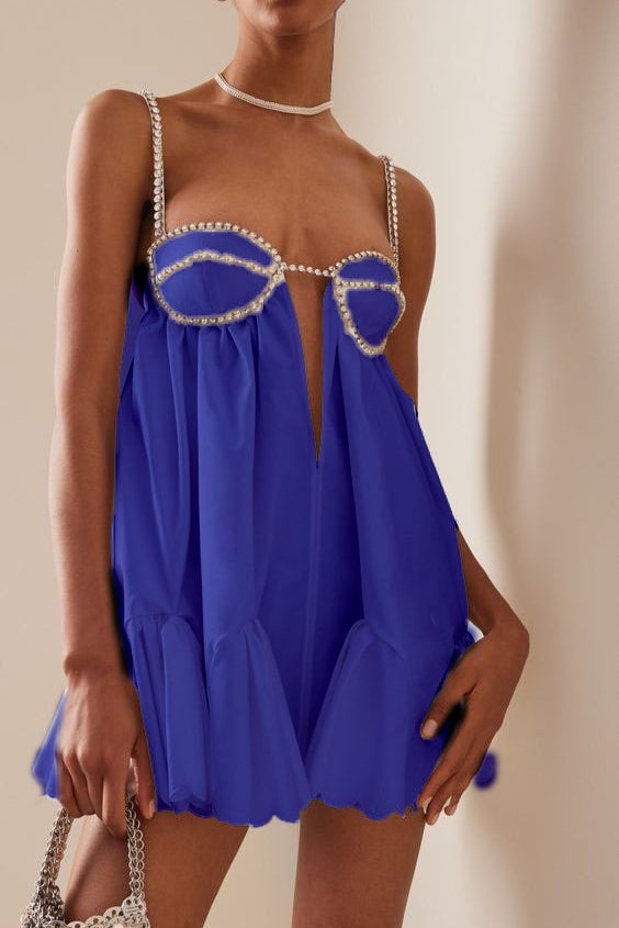 Pleated Rhinestone Cami Mini Dress - View 7 | FashionDia