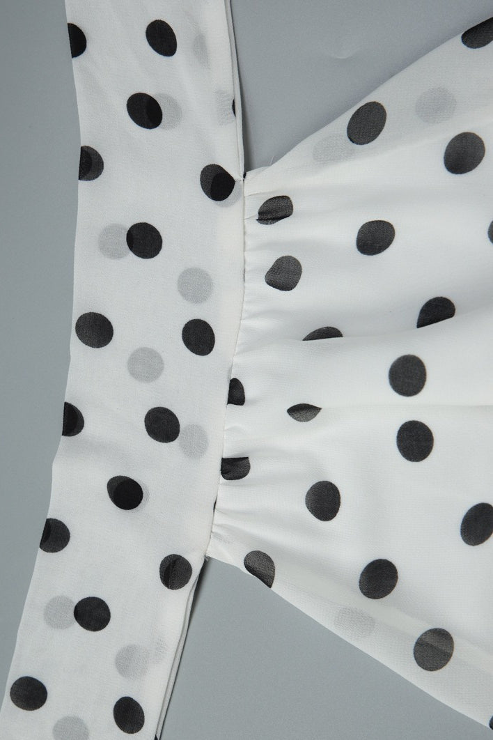 White Polka Dot Halter Backless A Line Mini Dress
