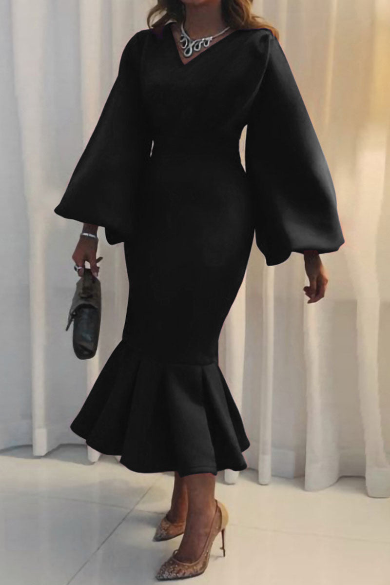 Elegant Solid Patchwork V Neck Evening Dress Dresses(4 Colors)) - View 4 | VelvetHem