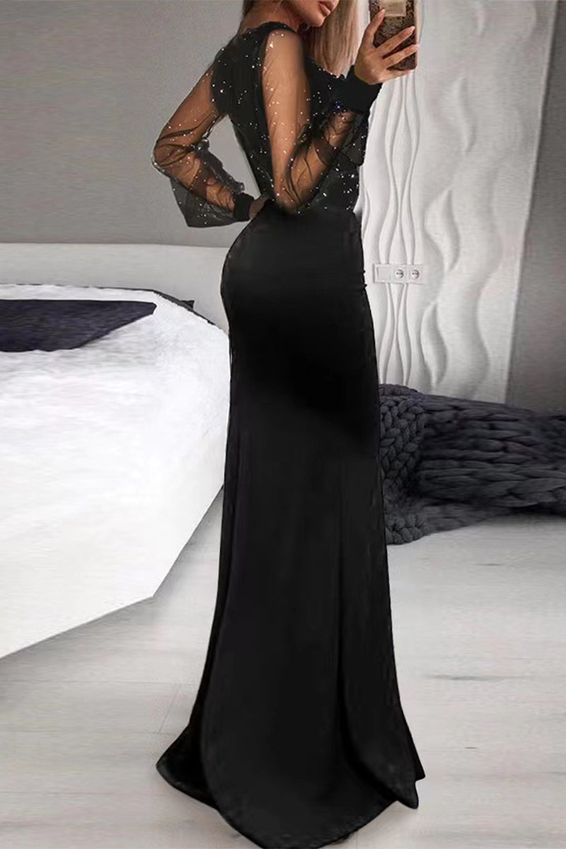 Sexy Patchwork Patchwork V Neck Evening Dress Dresses - View 2 | VelvetHem