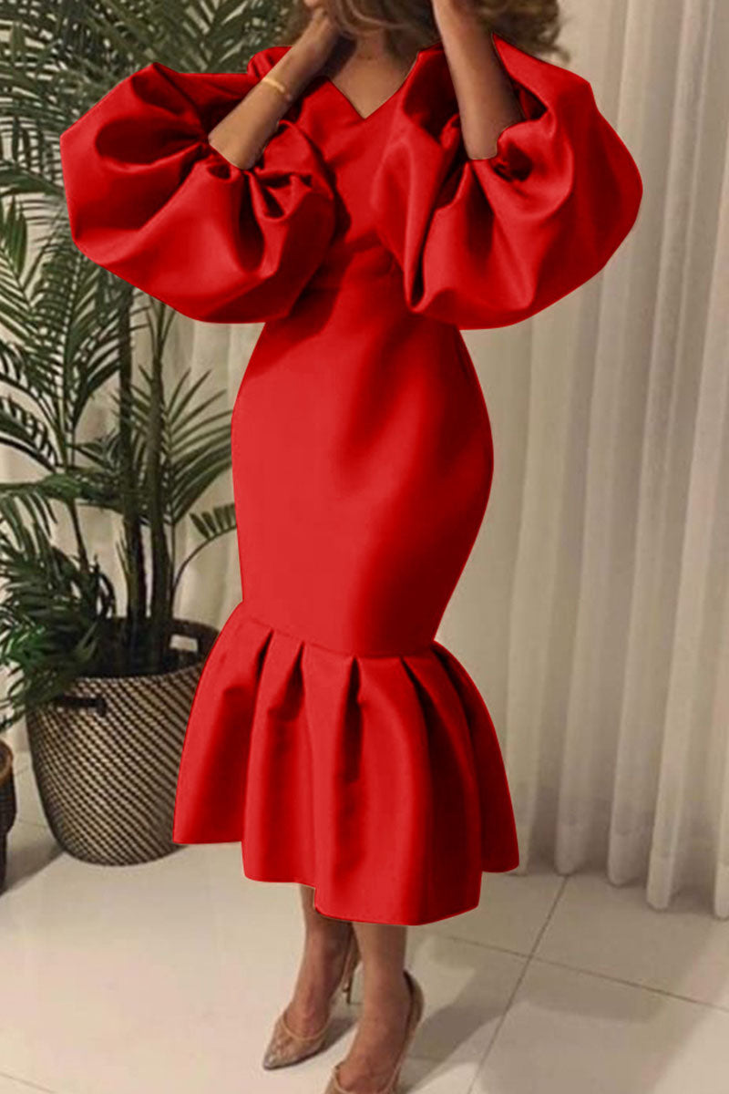 Fashion Sexy Solid Basic V Neck Evening Dress - View 4 | VelvetHem