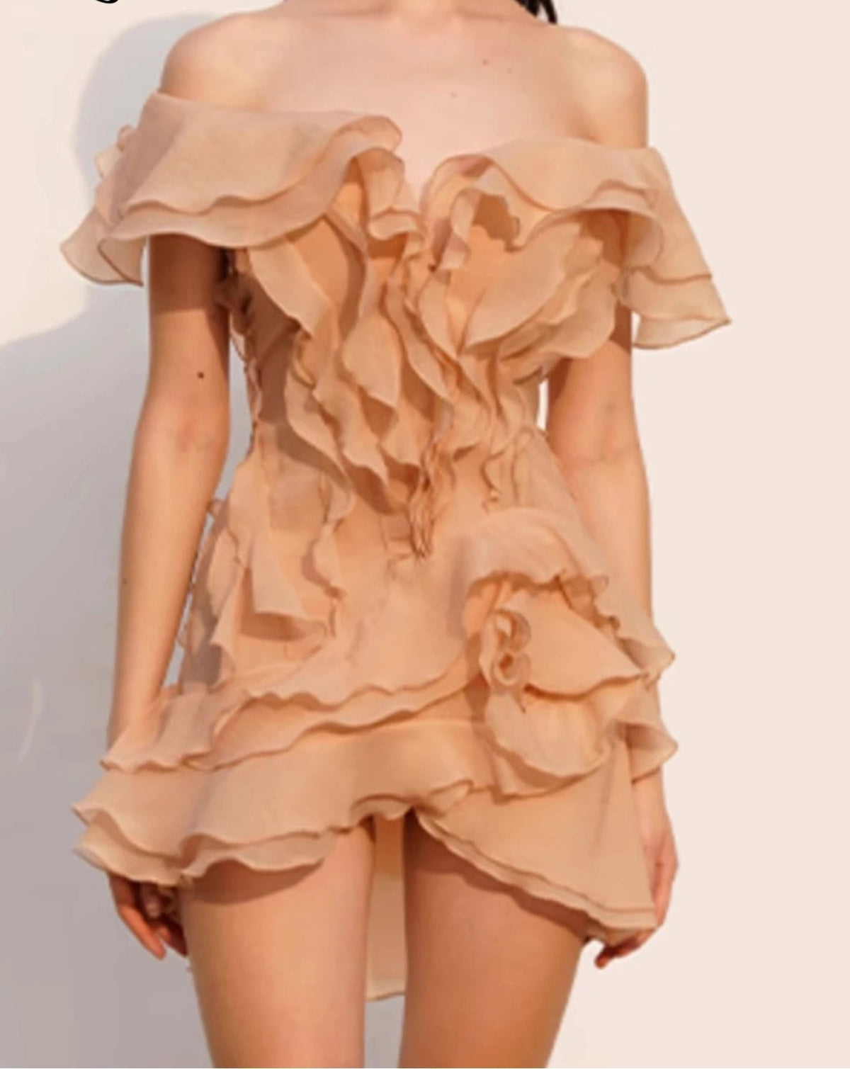Ruffle Backless Mesh Prom Mini Dress - VelvetHem