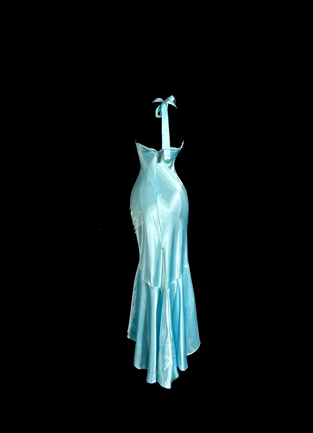 Halter Mermaid Blue Long Prom Dress Satin Maxi Dress J8041