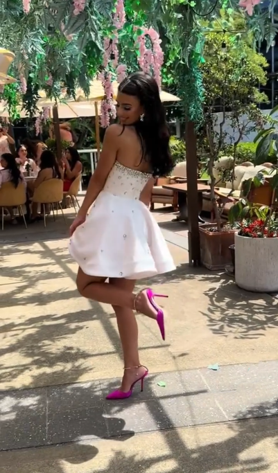 Strapless A Line White Birthday Dress Beaded Homecoming Dress J7697