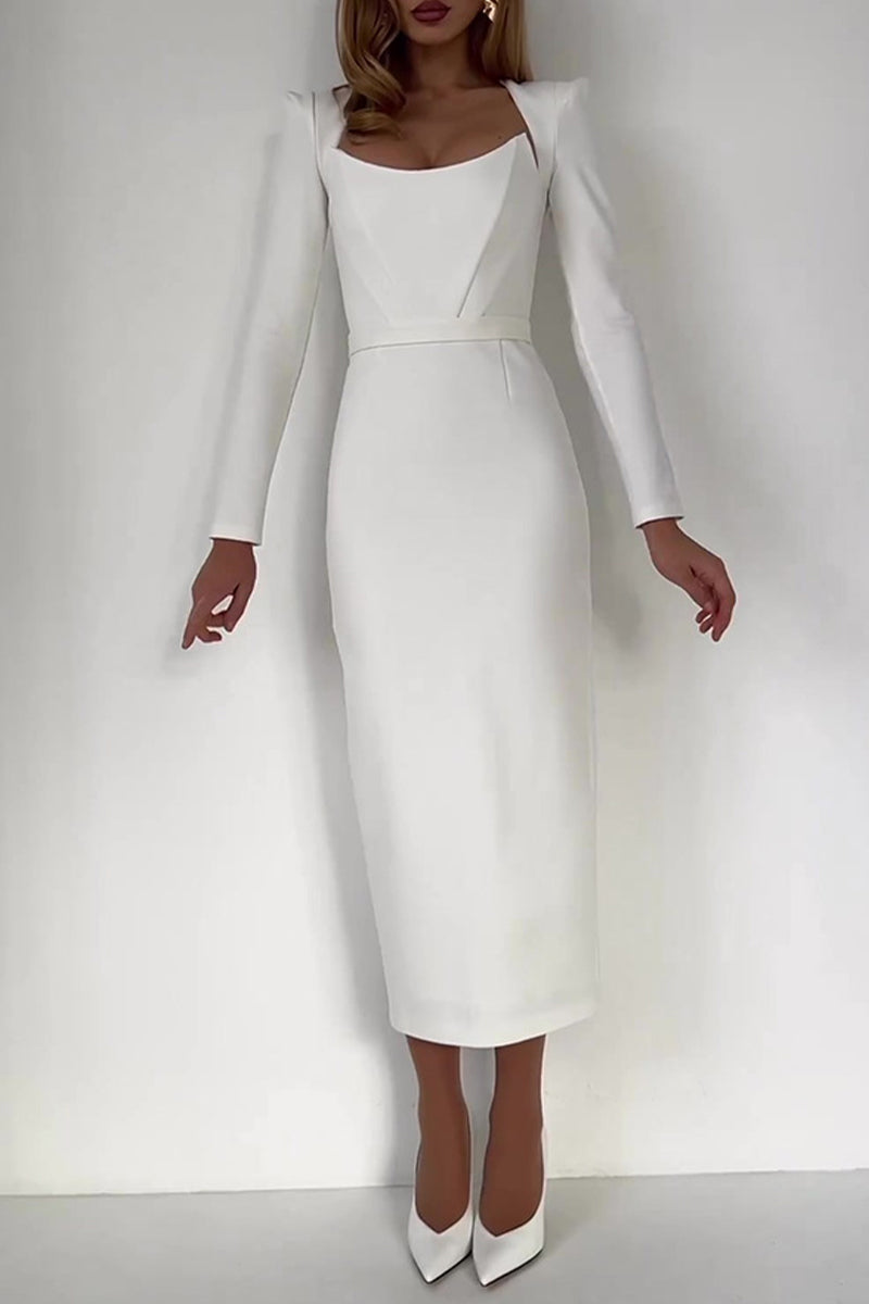Celebrities Elegant Solid Backless Square Collar Evening Dress Dresses - View 4 | VelvetHem