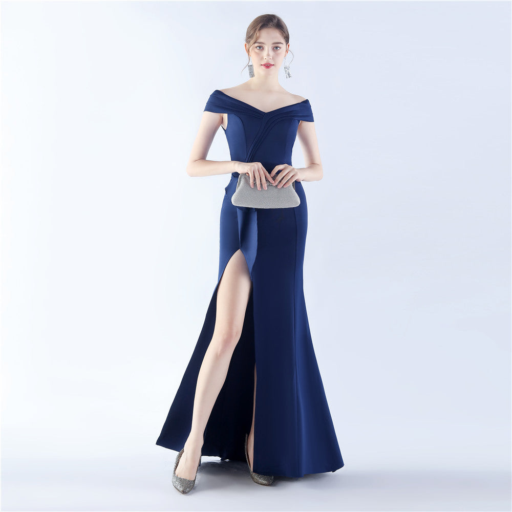 Classic Satin Off Shoulder Long Evening Dress - Elegant & Timeless - View 6 | VelvetHem