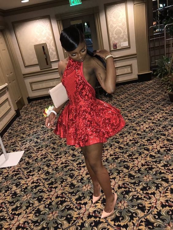 Backless Short Homecoming Dresses for Black Girls Sequins African Graduation Dress Mini Cocktail Party Dress - FashionDia