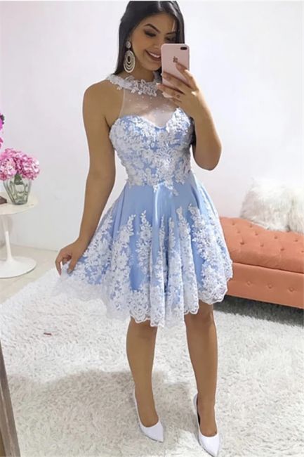 Stunning Jewel White Appliques Homecoming Dress A-Line Sleeveless Party Dresses - View 2 | FashionDia
