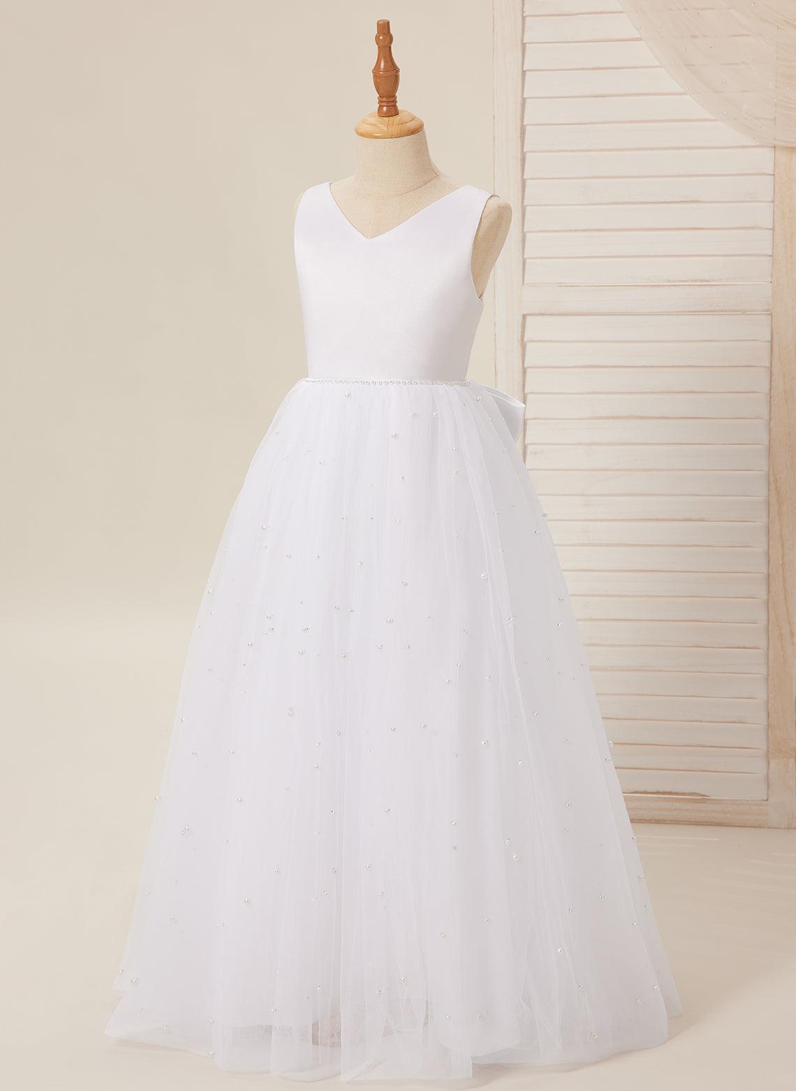 Elegant Princess Ball Gown Satin & Tulle Flower Girl Dress - View 10 | VelvetHem
