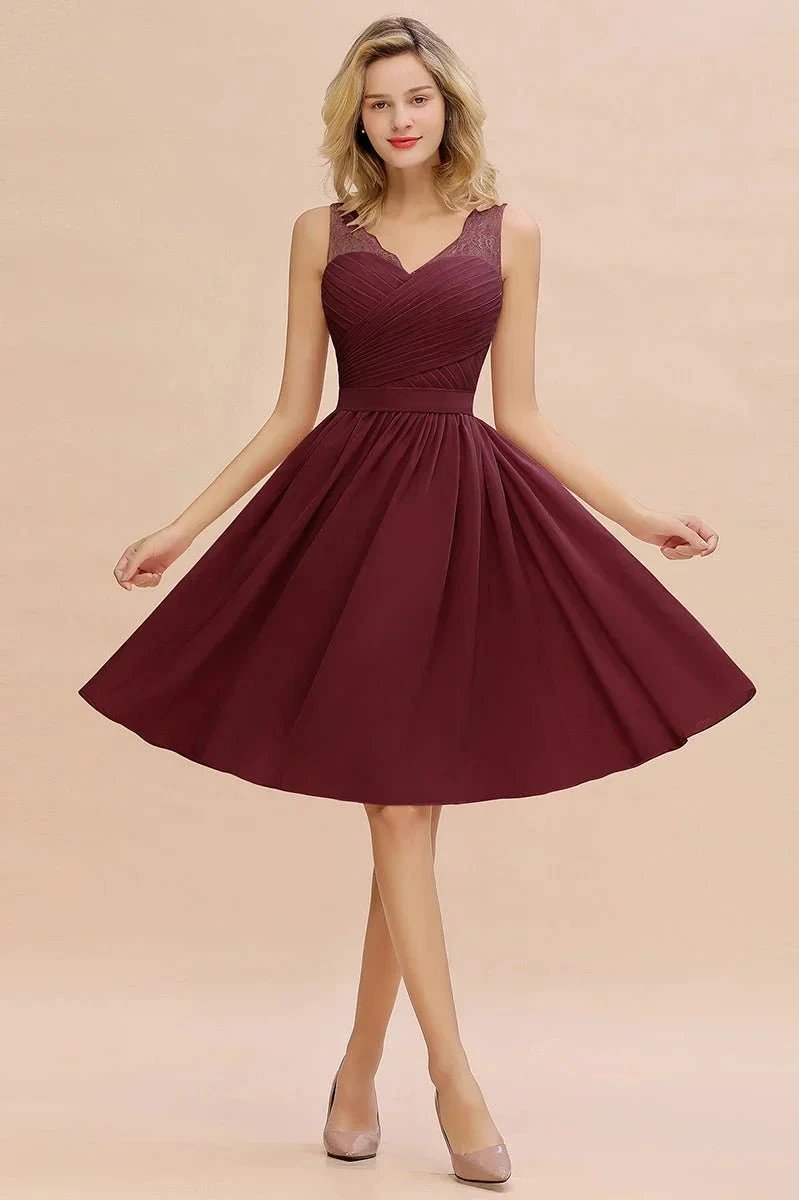 Fabulous A-Line V-Neck Sleeveless Satin Short Bridesmaid Dresses by misshow.com