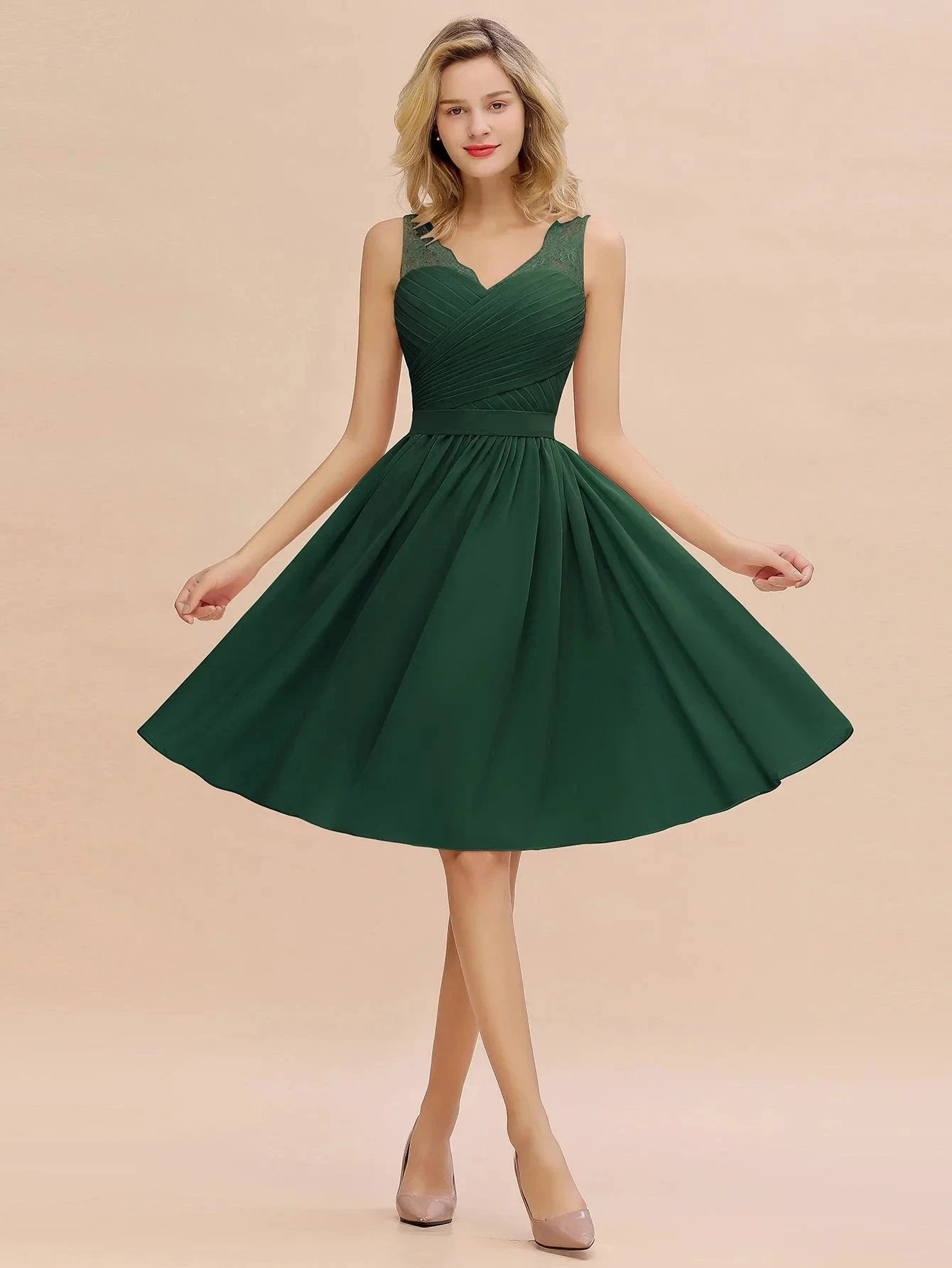 Fabulous A-Line V-Neck Sleeveless Satin Short Bridesmaid Dresses by misshow.com