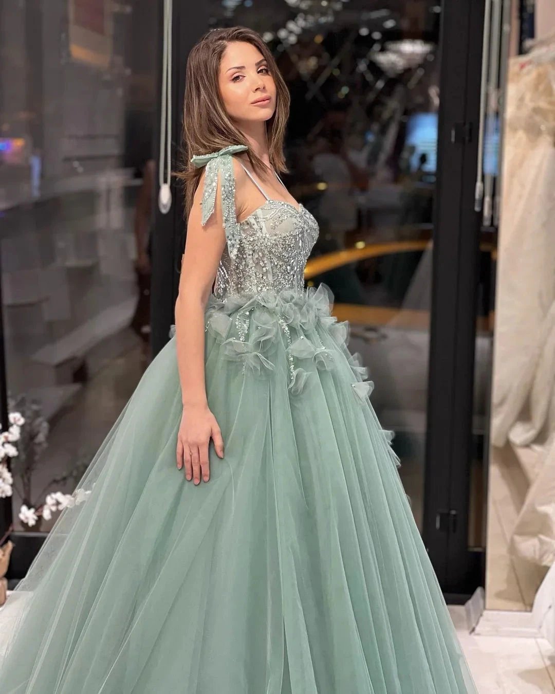Fabulous Floor Length Sweetheart Sleeveless A-Line Tulle Wedding Dress with Sequins (ZD14794)