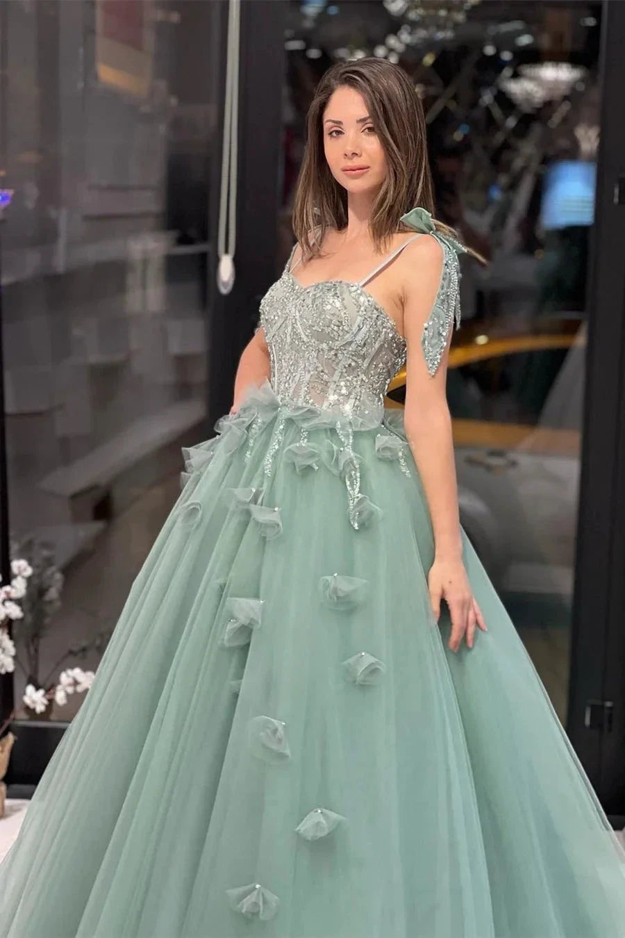 Fabulous Floor Length Sweetheart Sleeveless A-Line Tulle Wedding Dress with Sequins (ZD14794)