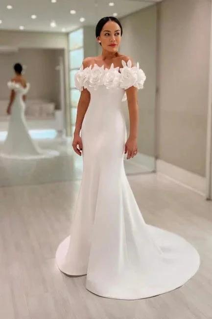 Fabulous Mermaid Satin Off-The-Shoulder Sleeveless White Wedding Dress (ZD16651)