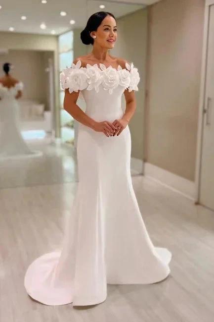 Fabulous Mermaid Satin Off-The-Shoulder Sleeveless White Wedding Dress (ZD16651)