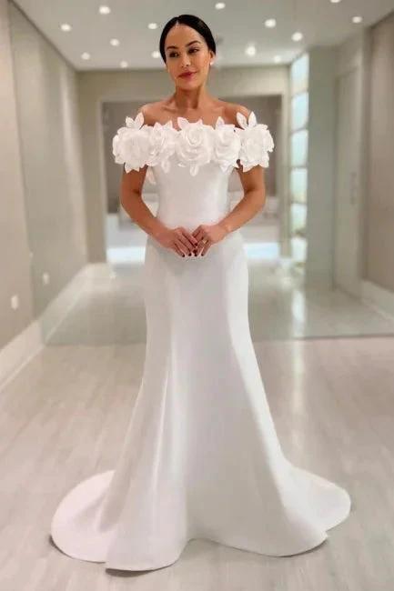 Fabulous Mermaid Satin Off-The-Shoulder Sleeveless White Wedding Dress (ZD16651)