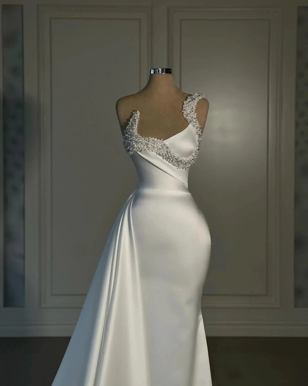 Fabulous Mermaid Satin One Shoulder Sleeveless White Wedding Dresses With Rhinestone (ZD15559)