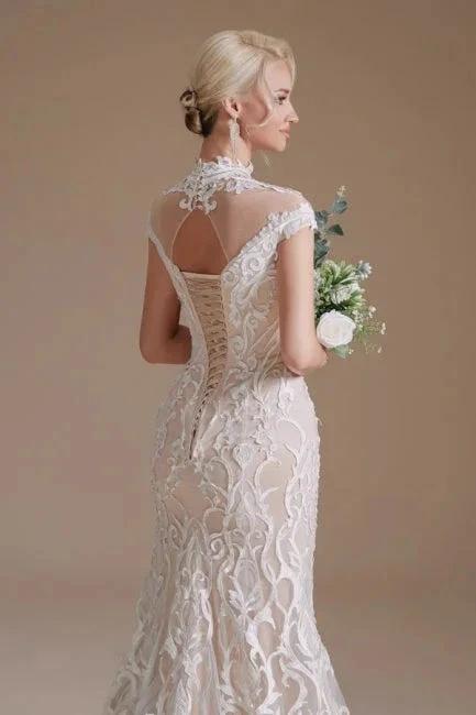 Fabulous Off-the-shoulder Sleeveless Mermaid Floor-Length Lace Wedding Dresses with Pattern (ZD14665)