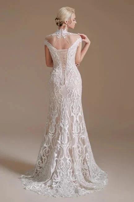Fabulous Off-the-shoulder Sleeveless Mermaid Floor-Length Lace Wedding Dresses with Pattern (ZD14665)
