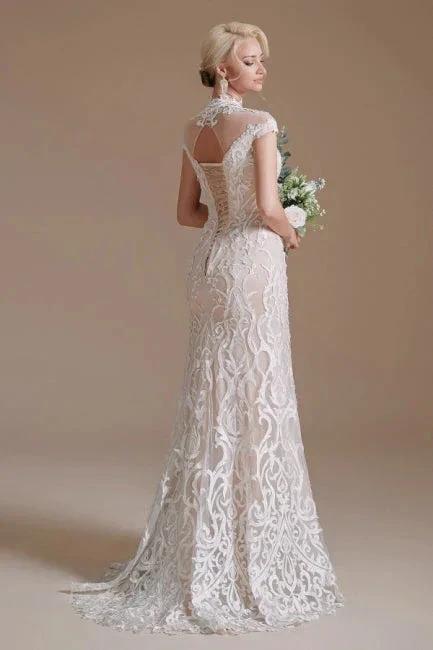 Fabulous Off-the-shoulder Sleeveless Mermaid Floor-Length Lace Wedding Dresses with Pattern (ZD14665)