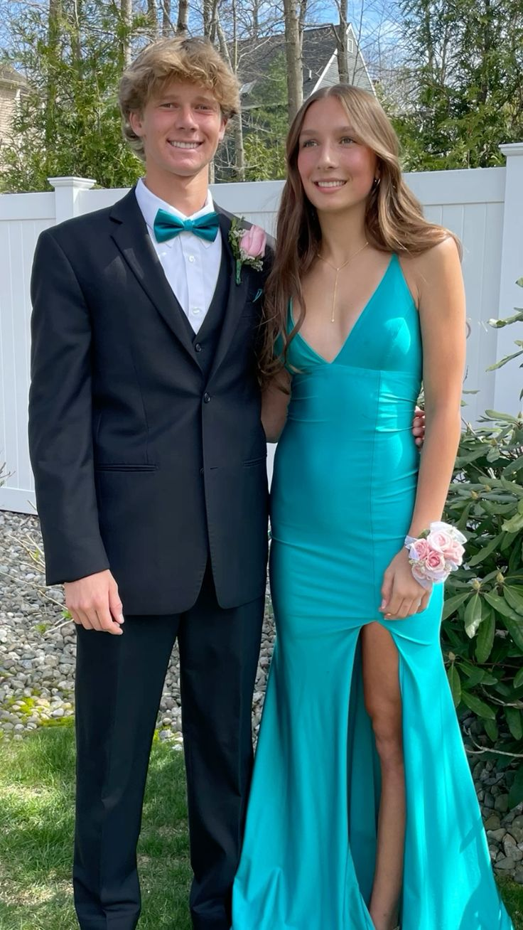 V-Neck Blue Satin Long Prom Dress Mermaid Evening Dress With Slit