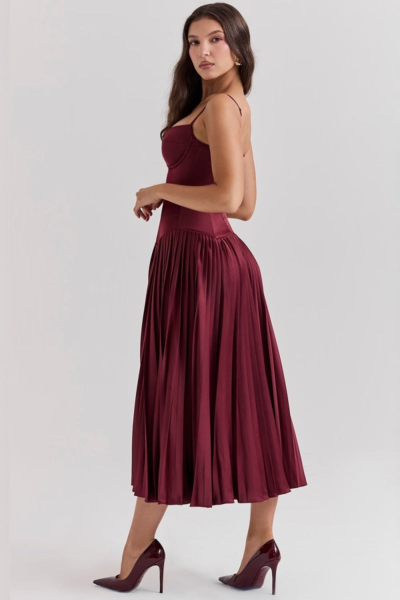 Sleeveless Pleated Bodycon Silk Dress - View 2 | VelvetHem