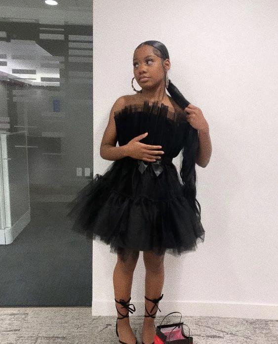 Women's Tulle Princess Mini Dress Ruffle Mesh Party Prom Wedding Tutu Fairy Dress Black Homecoming Dress Y512 by simplepromdress