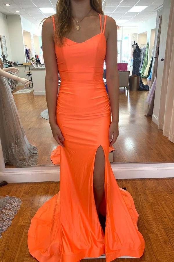 Orange Mermaid Long Prom Dresses Formal Evening Gowns Y486 - VelvetHem