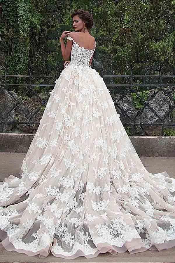 Fantastic Tulle Bateau Neckline Ball Gown Wedding Dresses With Lace (ZD15466) - View 2 | VelvetHem