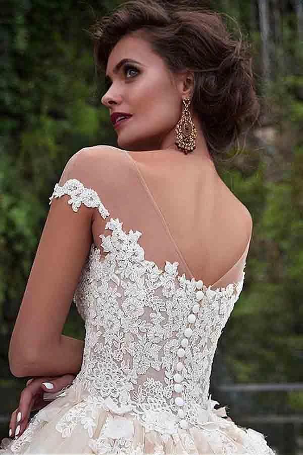 Fantastic Tulle Bateau Neckline Ball Gown Wedding Dresses With Lace (ZD15466)