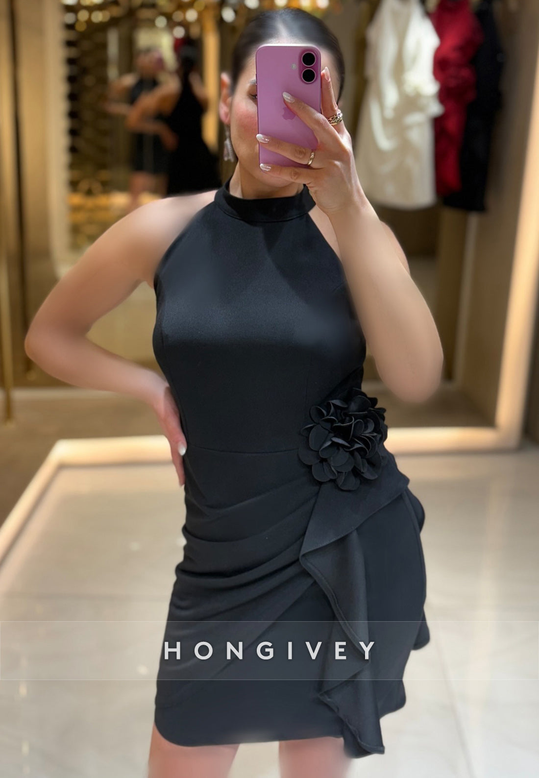Sheath Cocktail Dresses Sleeveless Pleated Halter Short Dress