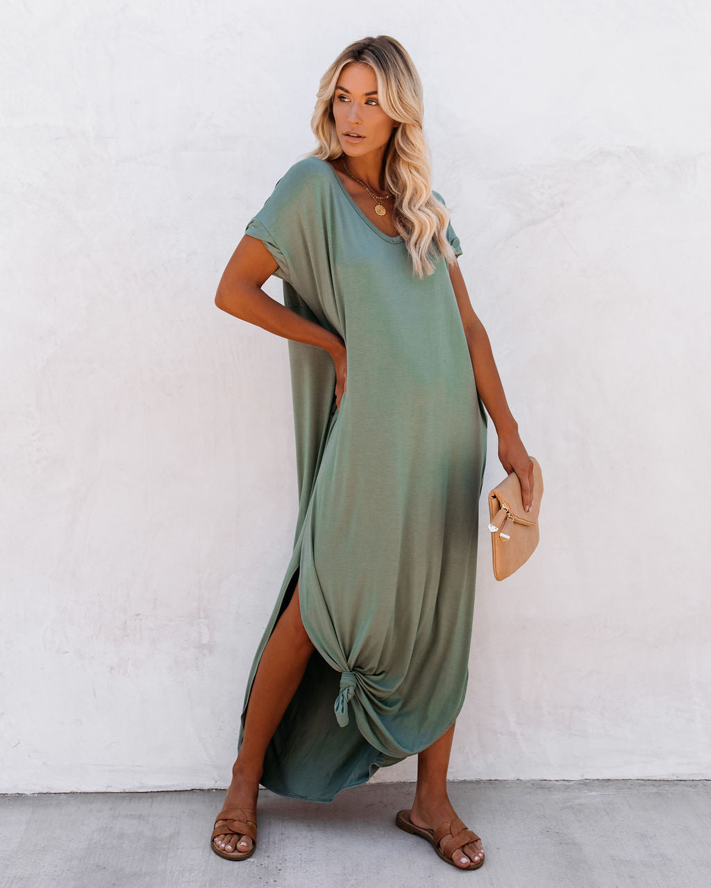 Farmers Market Pocketed Modal Maxi Dress Dark Sage
