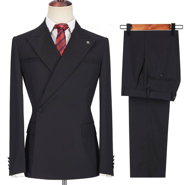 Fashion Black Peaked Lapel Slim Fit Men Marriage Suits