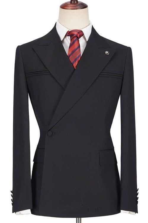 Fashion Black Peaked Lapel Slim Fit Men Marriage Suits